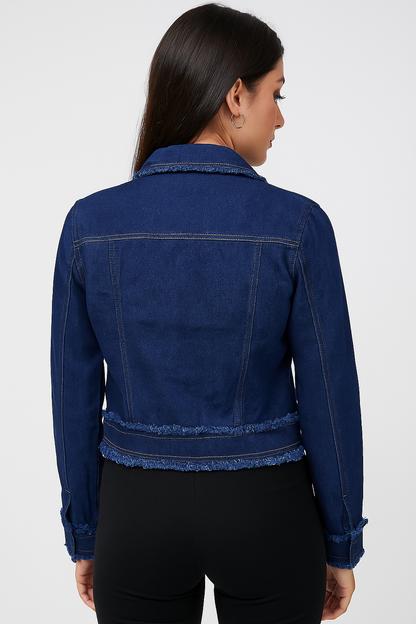 Velxora Women’s Pearl Embellished Blue Denim Jacket – Trendy Casual Wear