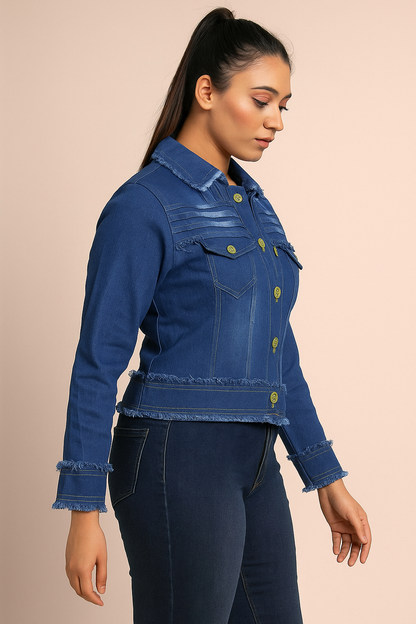 Velxora Women’s Classic Blue Denim Jacket – Trendy & Casual Wear