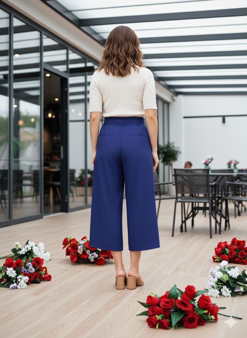 Velxora Women's White High-Waist Palazzo Pants | Stylish Wide-Leg Trousers with Tie-Up Belt | Casual & Office Wear