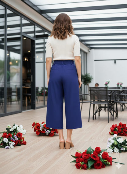 Velxora Women's White High-Waist Palazzo Pants | Stylish Wide-Leg Trousers with Tie-Up Belt | Casual & Office Wear